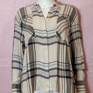 Reiss Amira Long Sleeve Plaid Button Up Shirt in Light Ground Check size 6